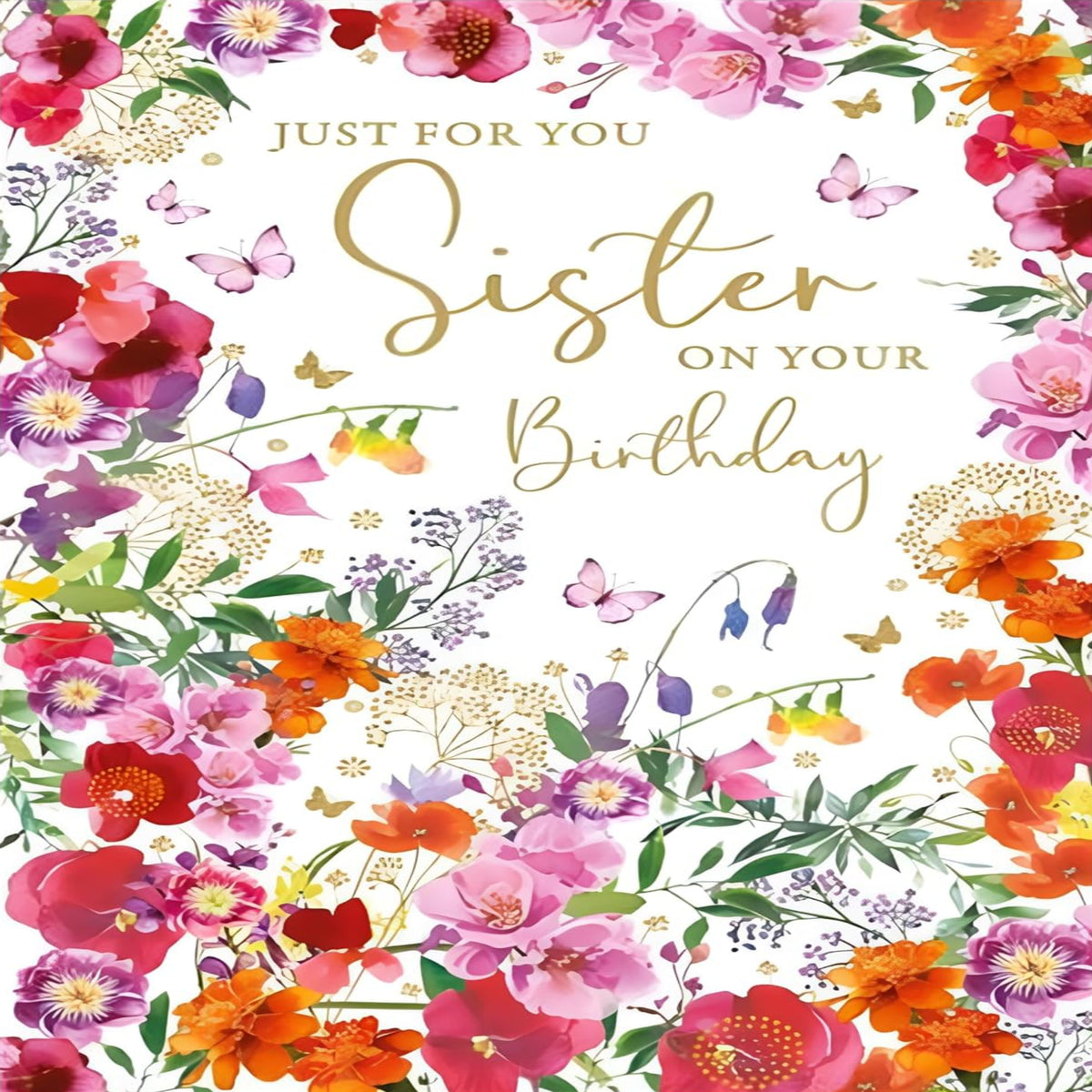 Nigel Quiney Sister Birthday Card – Floral Butterfly Design with Foil Finish  -  196 x 134mm