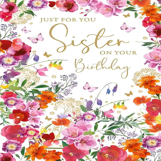 Nigel Quiney Sister Birthday Card – Floral Butterfly Design with Foil Finish  -  196 x 134mm