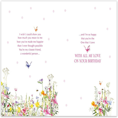 One I Love Birthday Card for Her | Nigel Quiney Floral Card  -  Colourful Flowers & Butterflies  -  260 x 180mm