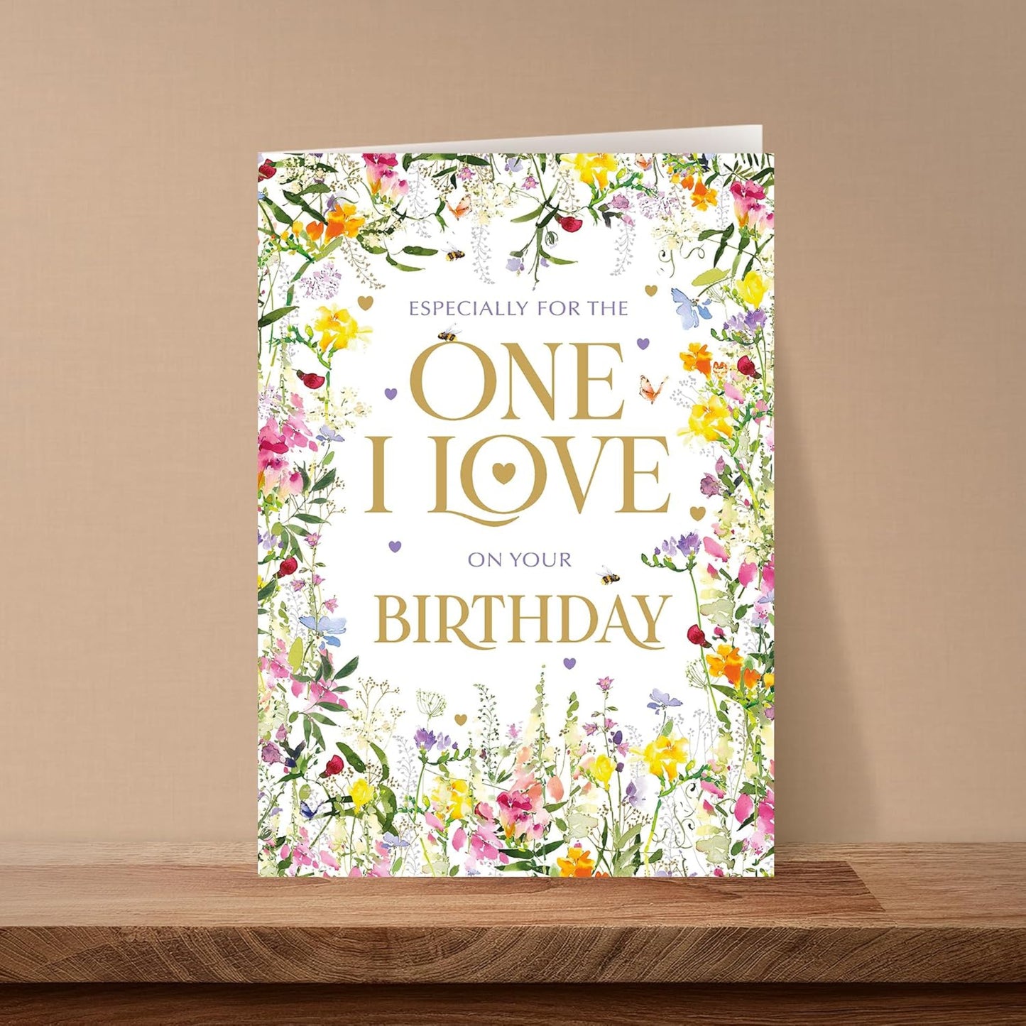 One I Love Birthday Card for Her | Nigel Quiney Floral Card  -  Colourful Flowers & Butterflies  -  260 x 180mm