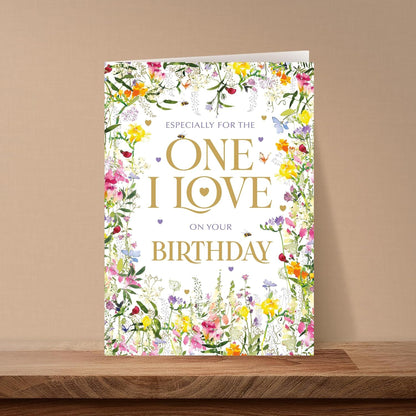 One I Love Birthday Card for Her | Nigel Quiney Floral Card  -  Colourful Flowers & Butterflies  -  260 x 180mm