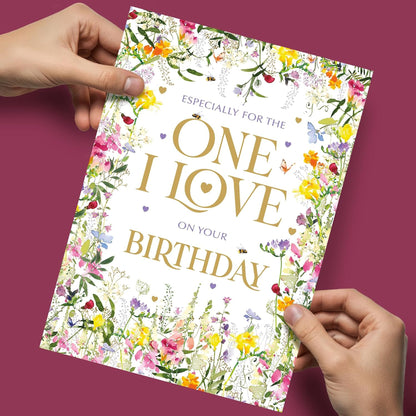 One I Love Birthday Card for Her | Nigel Quiney Floral Card  -  Colourful Flowers & Butterflies  -  260 x 180mm