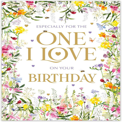 One I Love Birthday Card for Her | Nigel Quiney Floral Card  -  Colourful Flowers & Butterflies  -  260 x 180mm