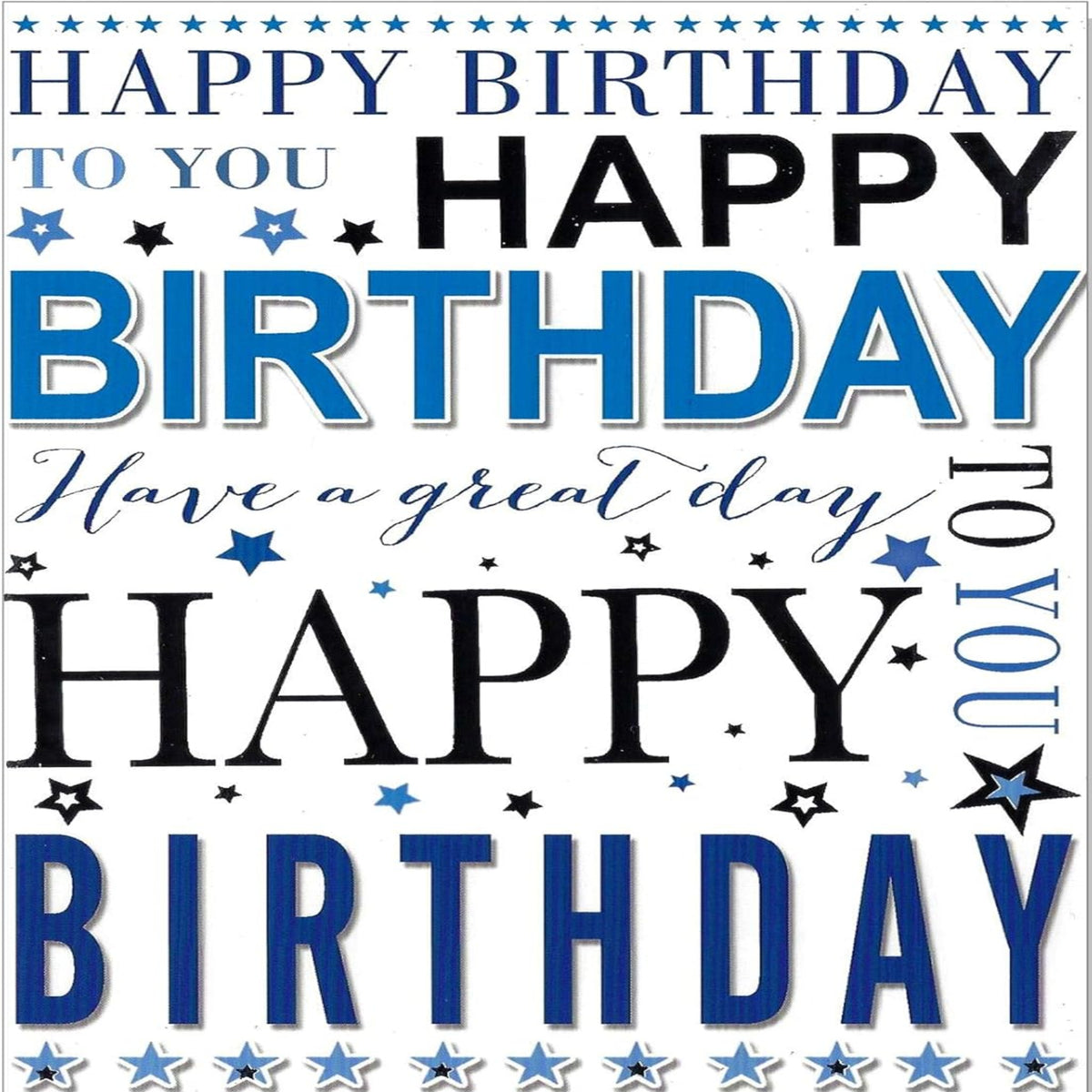 Open Birthday Card Blue & Silver Script Design   - 7.5  x  5.25  inches