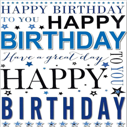 Open Birthday Card Blue & Silver Script Design   - 7.5  x  5.25  inches