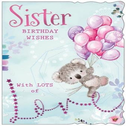 Out Of The Blue Sister Birthday Card   –   Birthday Wishes with Lots of Love Greeting Card   -   19.6cm  x  13.7cm