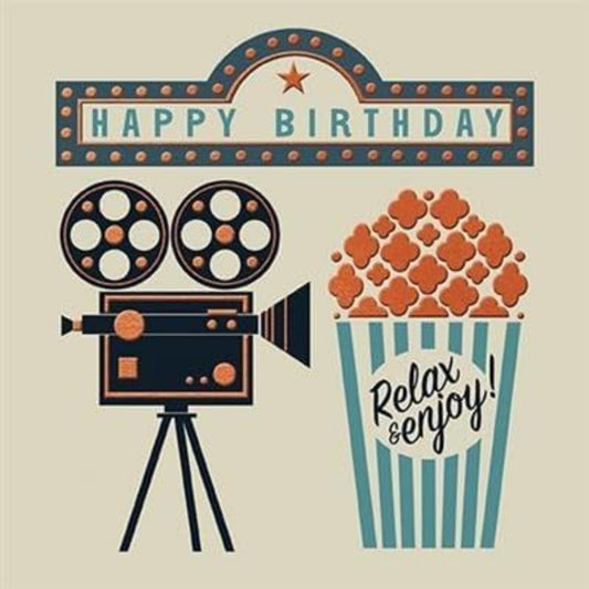 Paper Rose Cinema Birthday Card   –   Projector & Popcorn Design with Foil