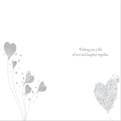 Paper Rose Engagement Congratulations Card with Floral Heart & Silver Foil   -    118   x   170 mm