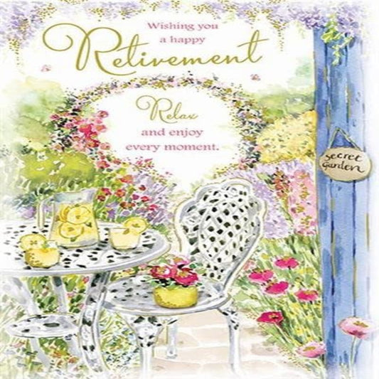 Paper Rose Female Retirement Card – Secret Garden Watercolour with Gold Foil   -   208 x 135mm
