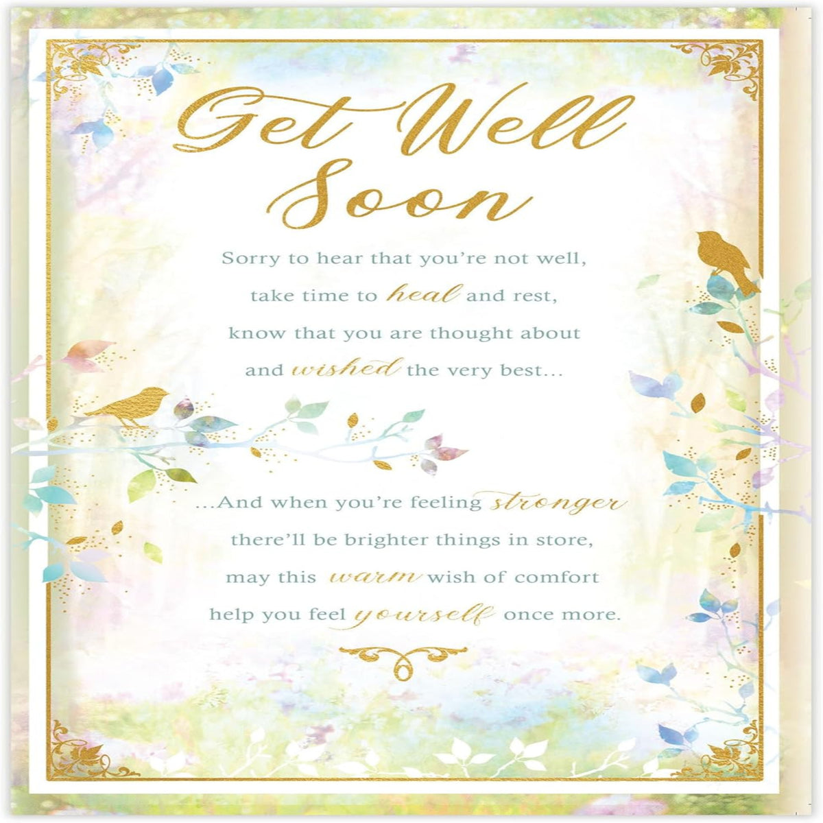 Paper Rose Get Well Soon Card for Her   –   Birds Design with Verse   -   137  x  210 mm