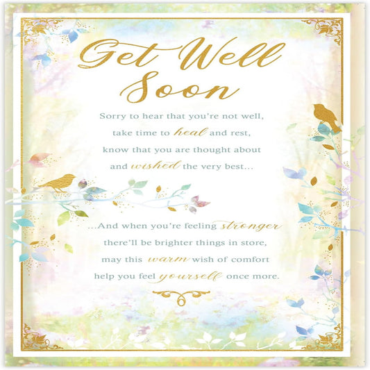 Paper Rose Get Well Soon Card for Her   –   Birds Design with Verse   -   137  x  210 mm