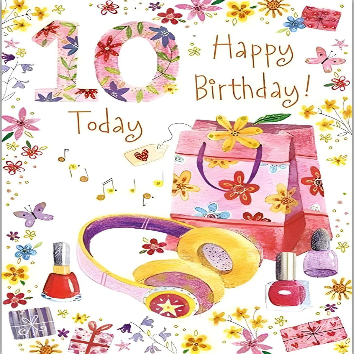 Paper Rose Girls 10th Birthday Card    –   Headphones & Nail Varnish   -   190  x  134mm