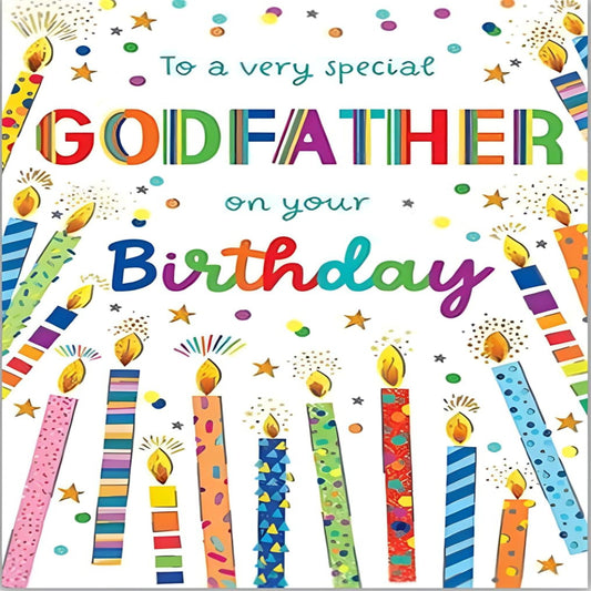 Paper Rose Godfather Birthday Card   –   Happy Birthday Card with Candles & Foil Finish   -   170 x 120mm