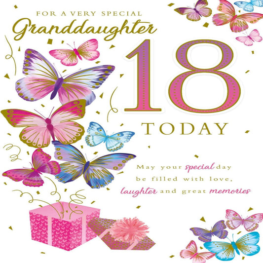 Paper Rose Granddaughter 18th Birthday Card with Butterflies   -  155  x  230 mm