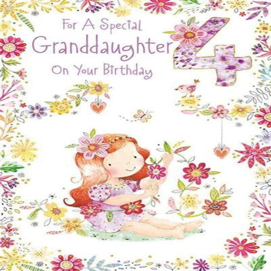 Paper Rose Granddaughter 4th Birthday Card | Age 4 Eco-Friendly Foil Greeting Card    -    155  x  230 mm