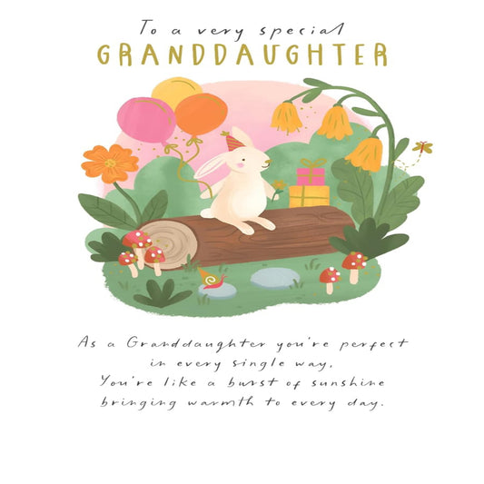 Paper Rose Granddaughter Birthday Card   –   Bunny Forest Party Foil Card  -  203  x  135mm