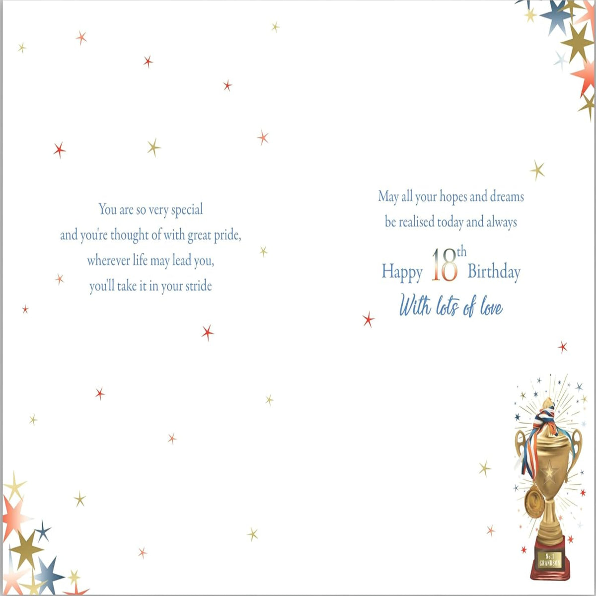 Paper Rose Grandson 18th Birthday Card    –    Premium Milestone Birthday Card with Trophy Design with Envelope     -    153  x   228 mm