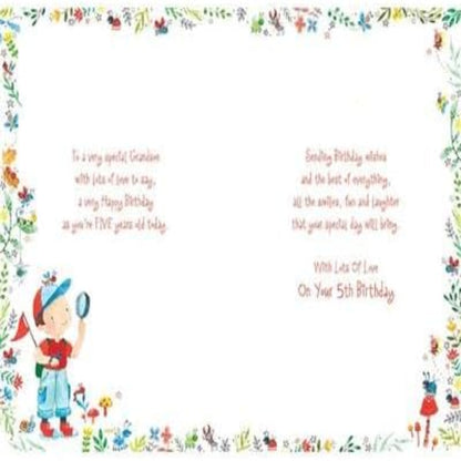 Paper Rose Grandson 5th Birthday Card   –   Nature Explorer Design  -  155  x  230 mm