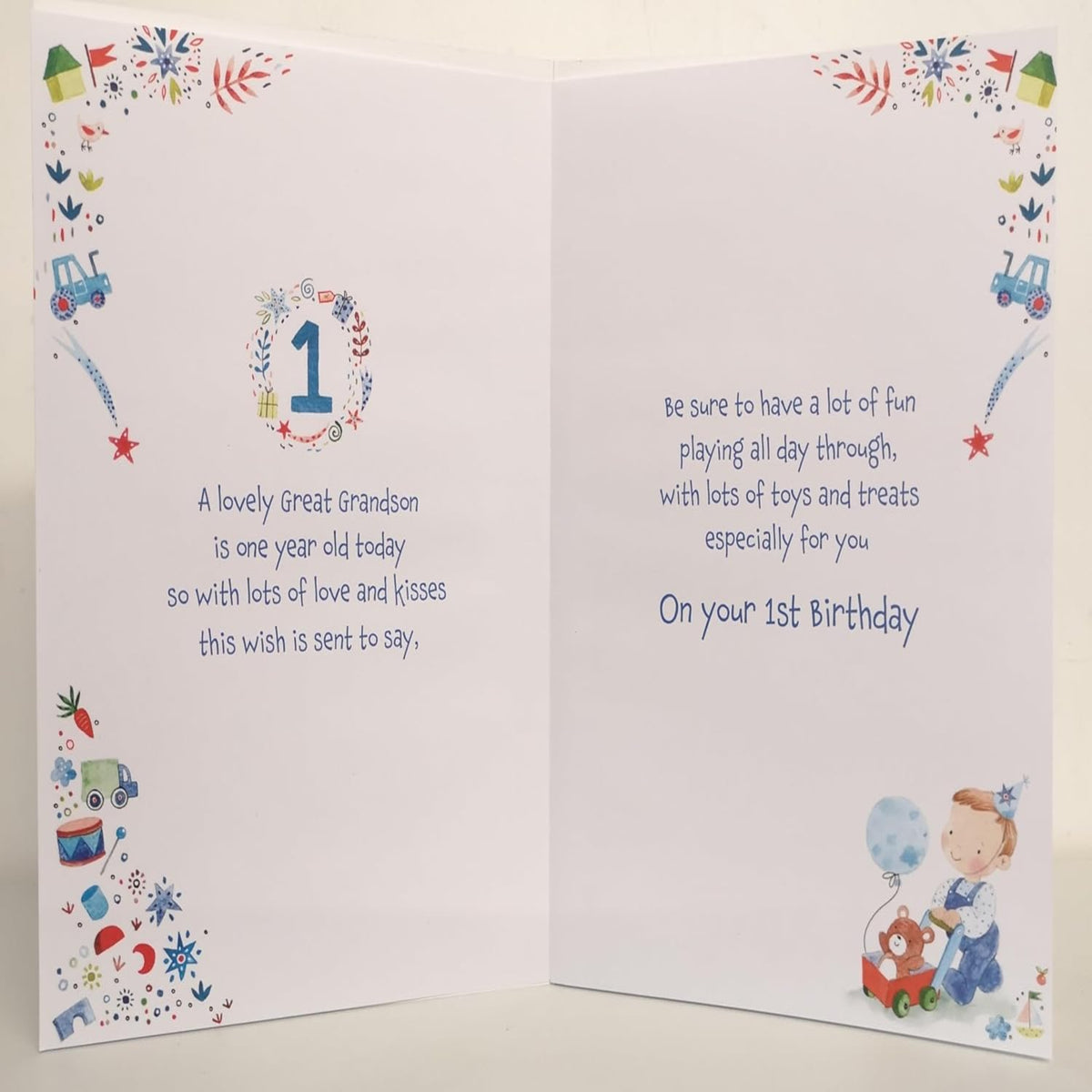 Paper Rose Great Grandson 1st Birthday Card | Age 1 Birthday Card with Foil    -   151  x   222 mm