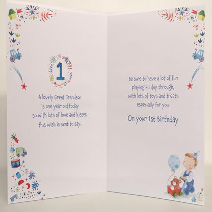 Paper Rose Great Grandson 1st Birthday Card | Age 1 Birthday Card with Foil    -   151  x   222 mm