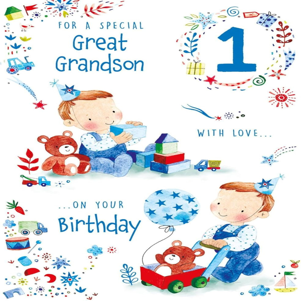 Paper Rose Great Grandson 1st Birthday Card | Age 1 Birthday Card with Foil    -   151  x   222 mm