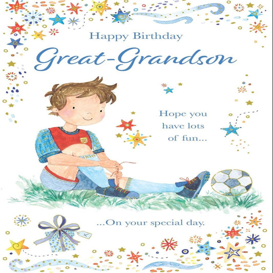 Paper Rose Great-Grandson Birthday Card with Football & Stars Foil Design  -   209  x  135mm