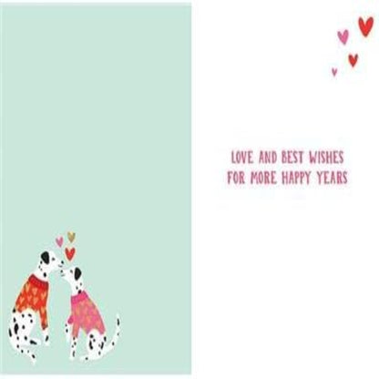 Paper Rose Happy Anniversary Card  –  Dalmatian Dog Love  -   Gold Foil   -  125 x 176 mm