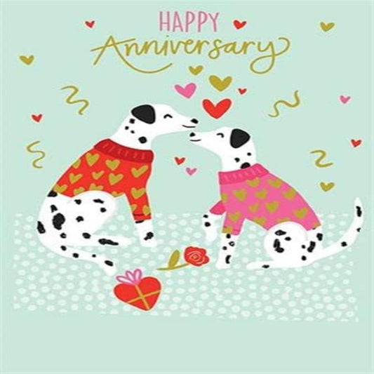 Paper Rose Happy Anniversary Card  –  Dalmatian Dog Love  -   Gold Foil   -  125 x 176 mm