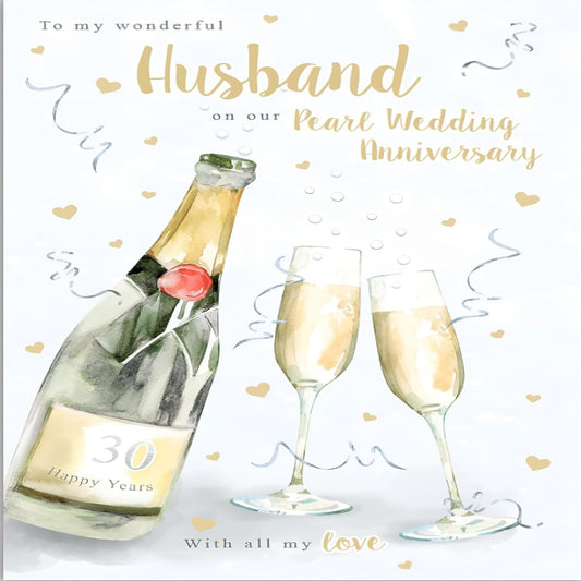 Paper Rose Husband 30th Pearl Anniversary Card   –   Premium Wedding Anniversary Card   -   172  x  253mm