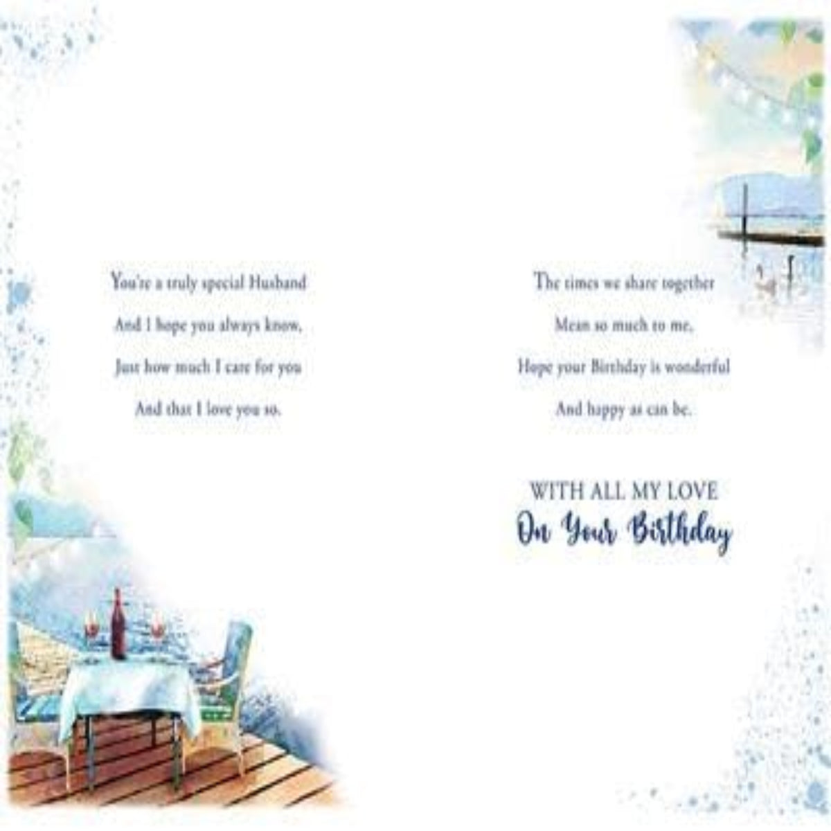 Paper Rose Husband Birthday Card – Red Wine Harbour Scene with Foil Details  -  230 x 153 mm
