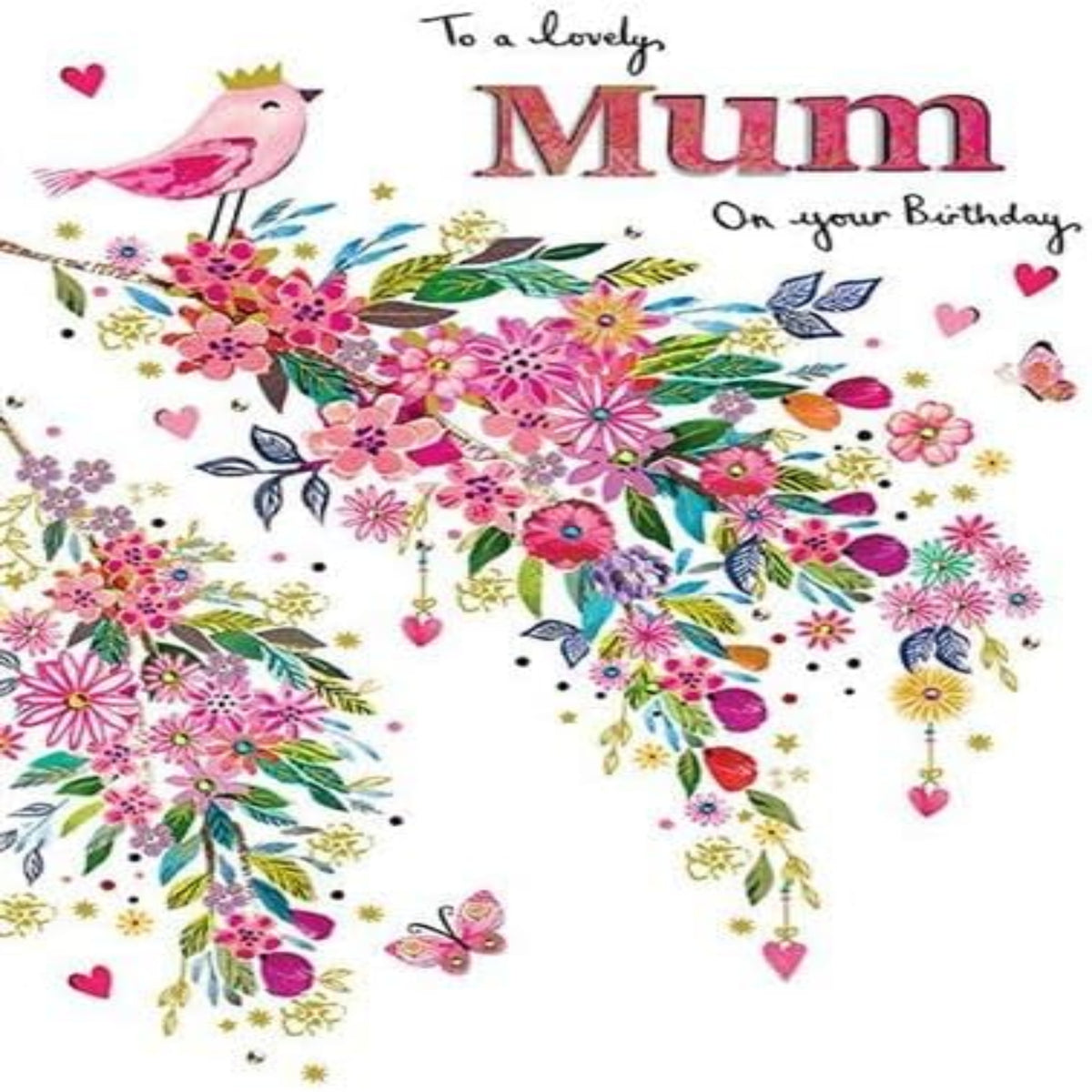 Paper Rose Lovely Mum Birthday Card  – Pink Bird Floral Foil Eco-Friendly Card   -   231 x 161mm
