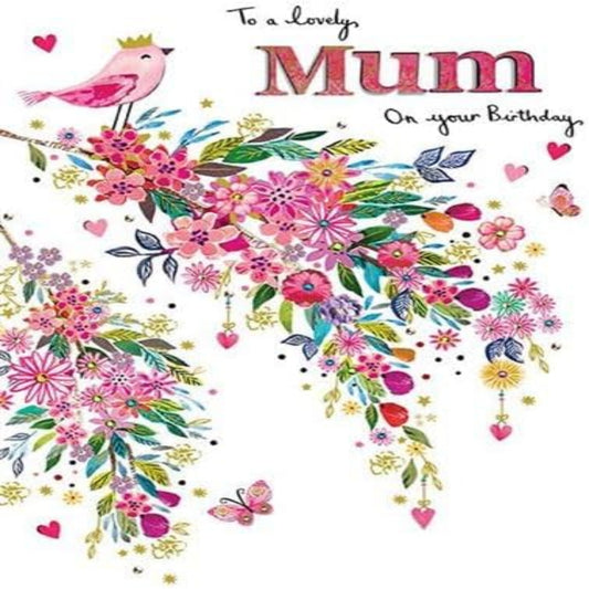 Paper Rose Lovely Mum Birthday Card  – Pink Bird Floral Foil Eco-Friendly Card   -   231 x 161mm