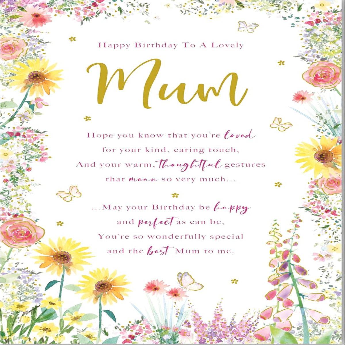 Paper Rose Lovely Mum Birthday Card | Eco-Friendly Foil Floral Greeting Card    -    225 x 150mm