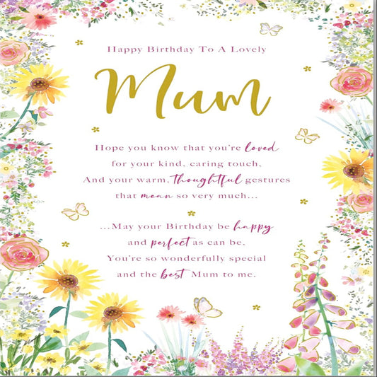 Paper Rose Lovely Mum Birthday Card | Eco-Friendly Foil Floral Greeting Card    -    225 x 150mm