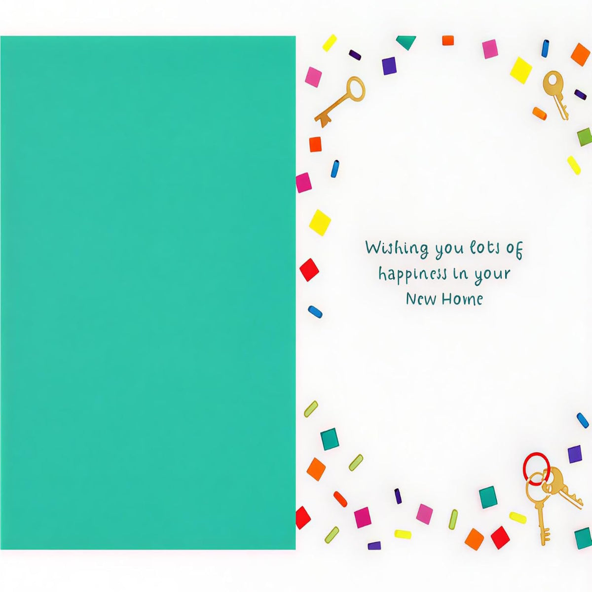 Paper Rose New Home Congratulations Card   –   Confetti & Keys Design    –   180 x 135 mm