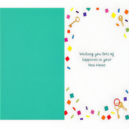 Paper Rose New Home Congratulations Card   –   Confetti & Keys Design    –   180 x 135 mm