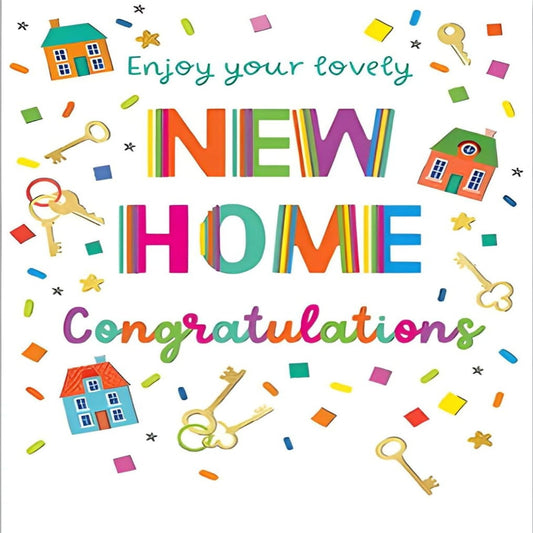 Paper Rose New Home Congratulations Card   –   Confetti & Keys Design    –   180 x 135 mm