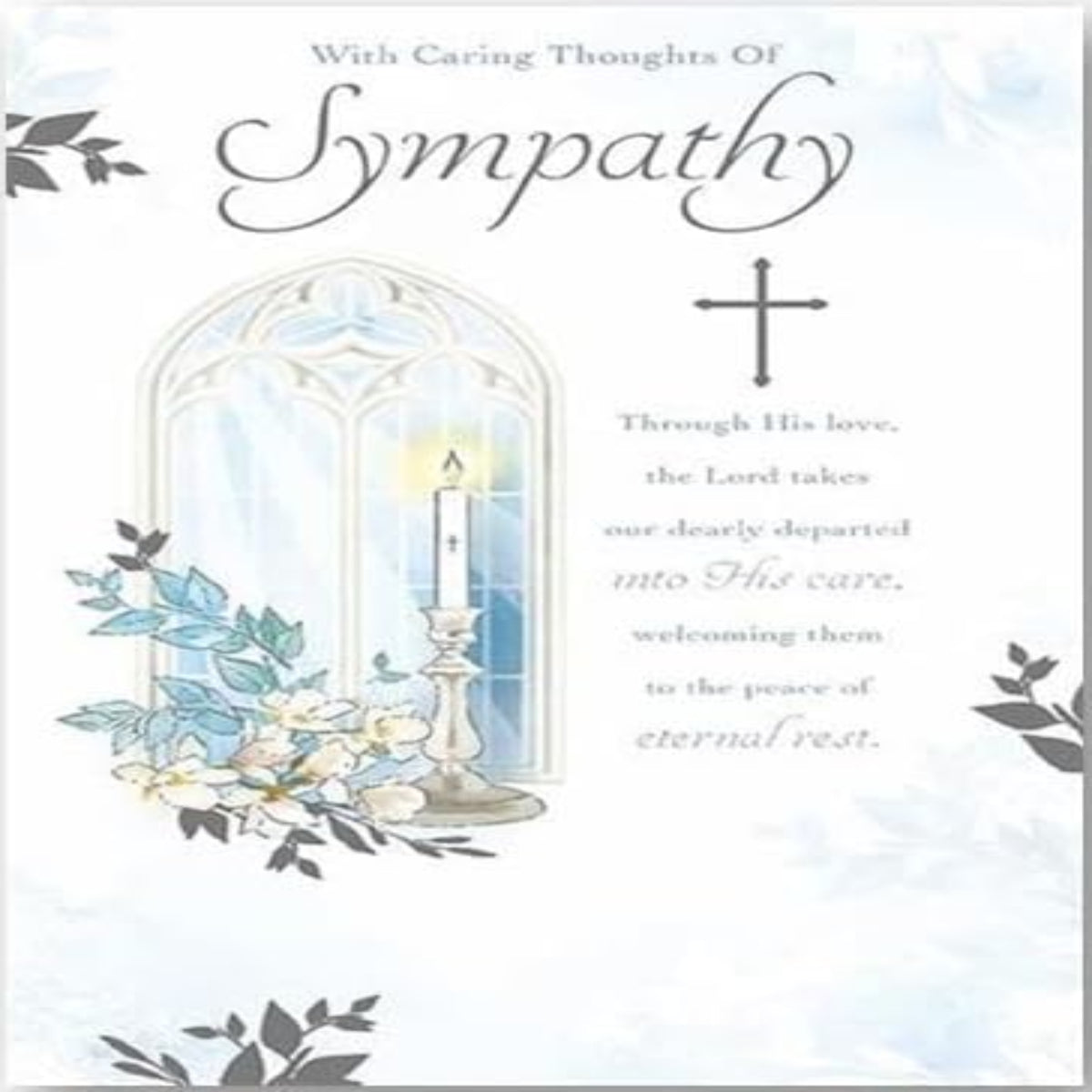 Paper Rose Religious Sympathy Card | Church Window & Candle with Foil Details   -  191  x  134mm