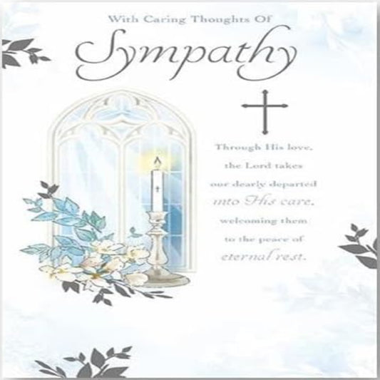 Paper Rose Religious Sympathy Card | Church Window & Candle with Foil Details   -  191  x  134mm