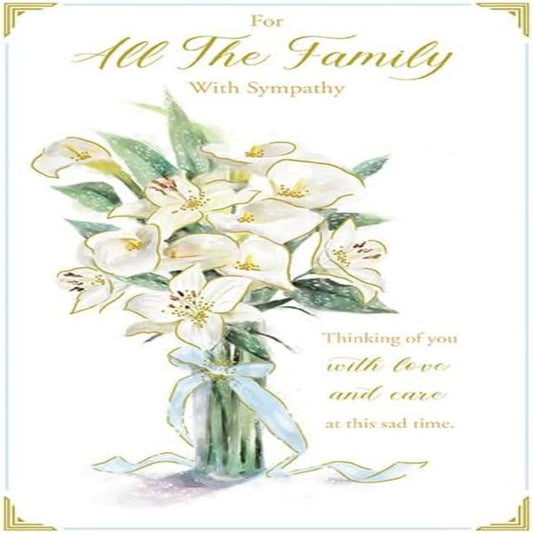 Paper Rose Sympathy Card for All the Family  -  White Lily Bouquet  -  215  x  145mm