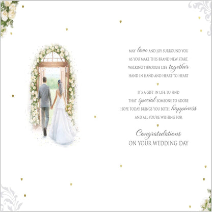 Paper Rose Wedding Day Card for Nephew & Wife | Elegant Foil Congratulations Card    -   228  x  153mm