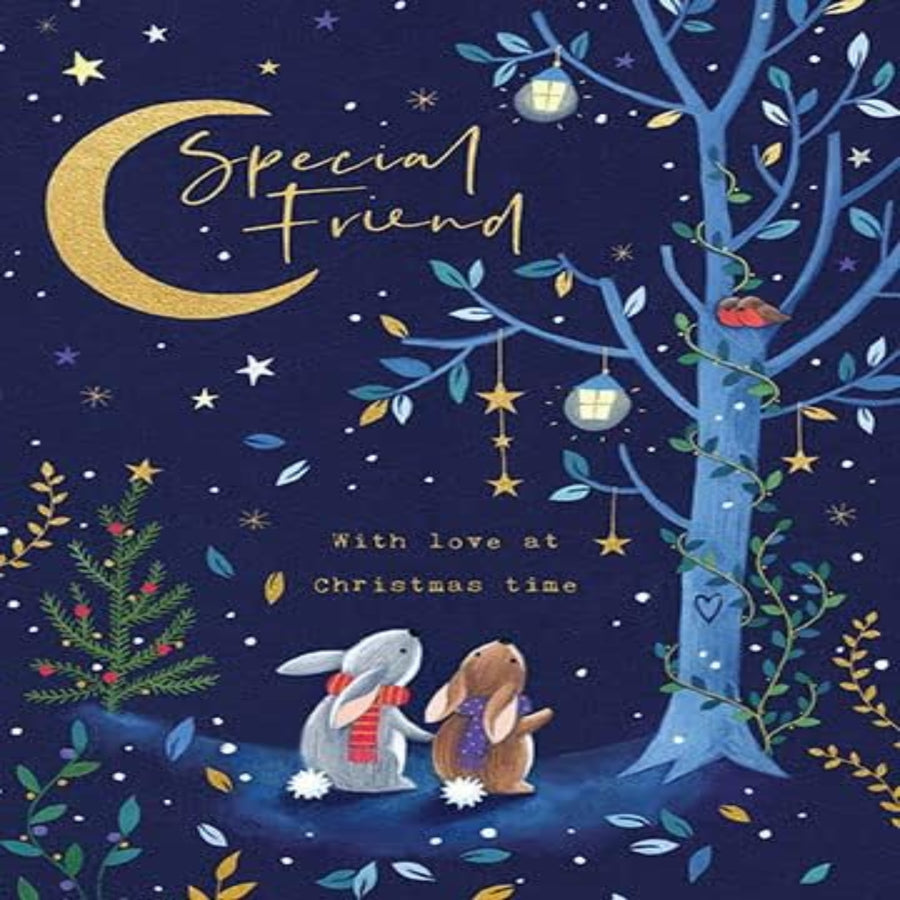 Paperlink Blue Beautiful Special Friend Bunnies Christmas Card