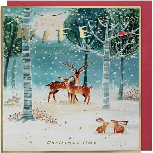 Paperlink Christmas Card for Wife with Deer in Snow & Foil Finish   -  229  x  153 mm