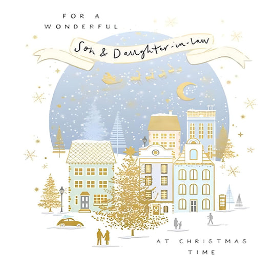 Paperlink Son & Daughter-in-Law Christmas Card   –   Winter Village Design    -    177  x  152mm