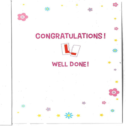 Passed Driving Test Congratulations Card  -  Pink Design  -  19  x  13cm