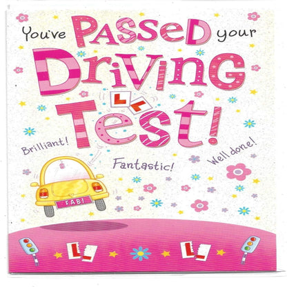 Passed Driving Test Congratulations Card  -  Pink Design  -  19  x  13cm