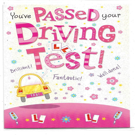 Passed Driving Test Congratulations Card  -  Pink Design  -  19  x  13cm
