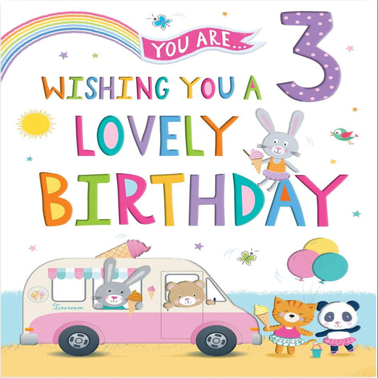 Piccadilly Greetings 3rd Birthday Card for Girl  -  Ice Cream Van Design  -  233 x 156mm