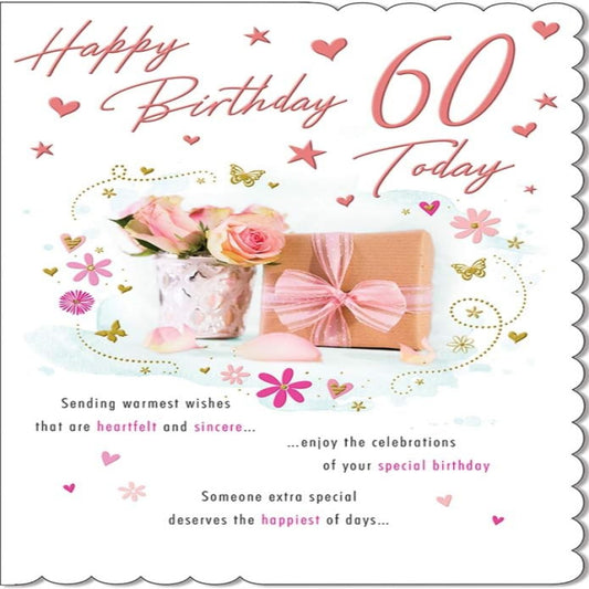 Piccadilly Greetings 60th Birthday Card for Her | Traditional Milestone Birthday Card   -   9  x  6 Inches