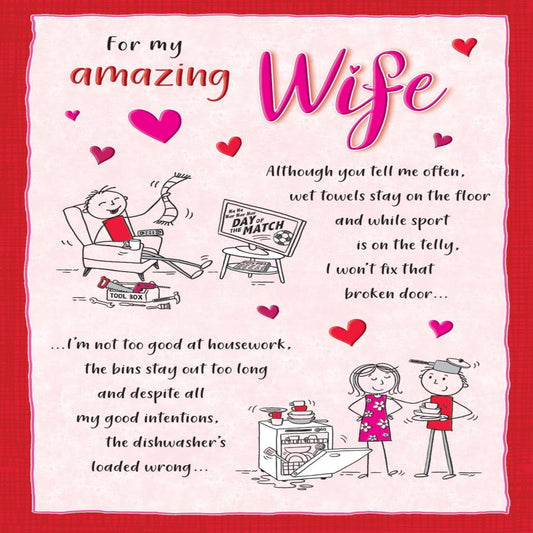 Piccadilly Greetings Amazing Wife Valentine’s Day Card with Poem    -    9   x   6   inches